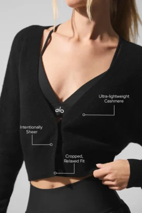Cardigan court en cachemire transparent – Noir