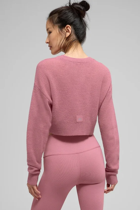 Cardigan court en cachemire transparent - Rose sauvage