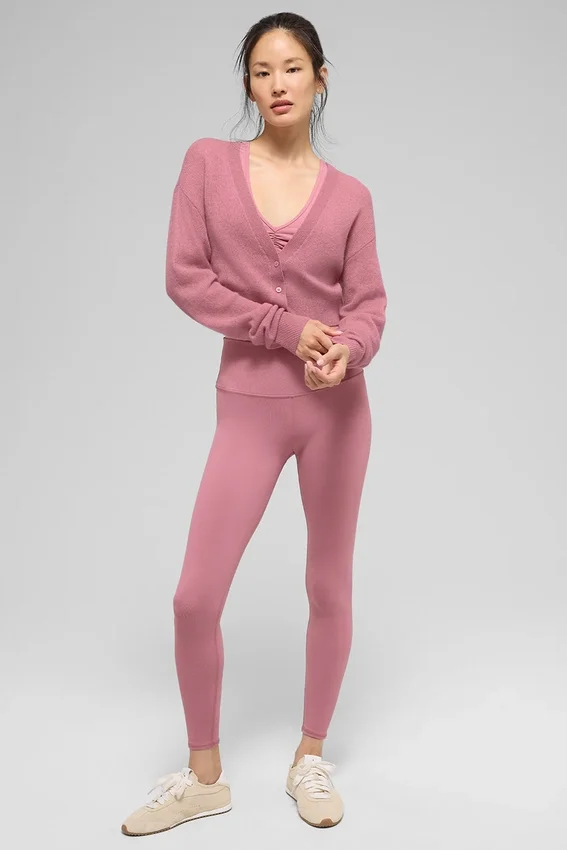 Cardigan court en cachemire transparent - Rose sauvage