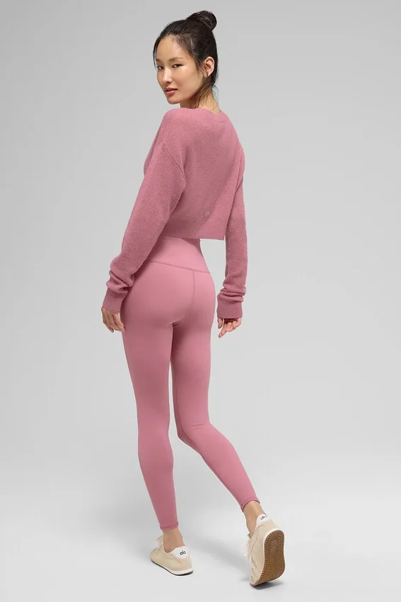Cardigan court en cachemire transparent - Rose sauvage