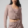 Cardigan court en cachemire voilé - Taupe
