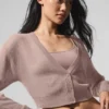 Cardigan court en cachemire voilé - Taupe