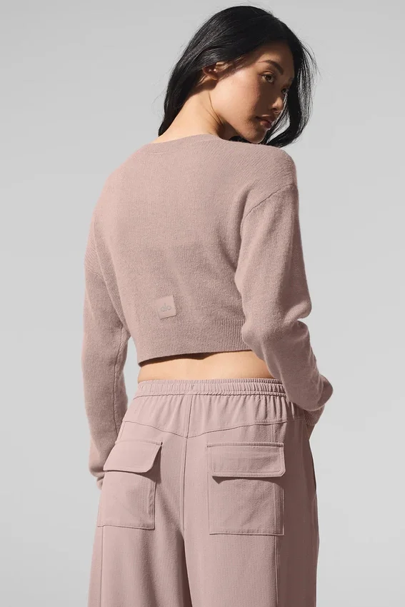 Cardigan court en cachemire voilé - Taupe