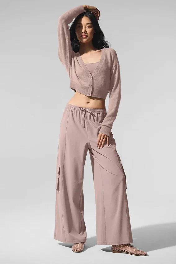 Cardigan court en cachemire voilé - Taupe