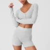 Cardigan court « Me Time » en Alolux – Gris chiné athlétique
