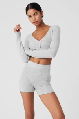 Cardigan court « Me Time » en Alolux – Gris chiné athlétique
