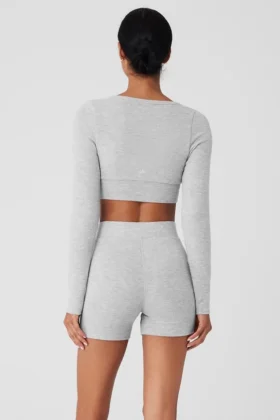 Cardigan court « Me Time » en Alolux – Gris chiné athlétique