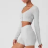 Cardigan court « Me Time » en Alolux – Gris chiné athlétique