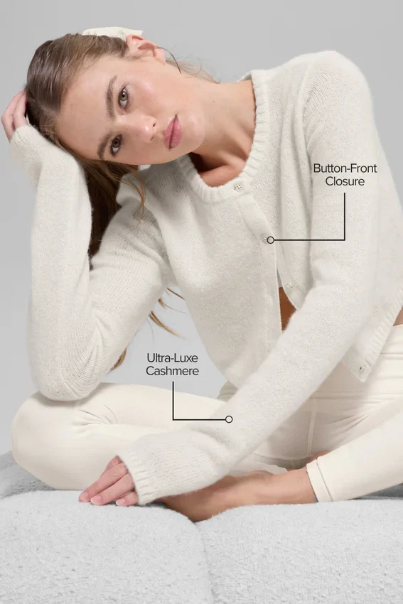 Cardigan court New Class en laine et cachemire - Ivoire