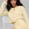Cardigan court « New Class » en laine et cachemire - Jaune bougie