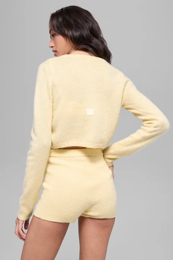 Cardigan court « New Class » en laine et cachemire - Jaune bougie