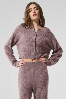 Cardigan en cachemire moelleux à motif gaufré - Gris champignon chiné