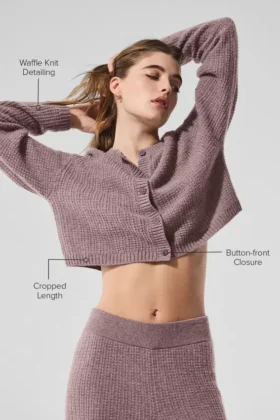 Cardigan en cachemire moelleux à motif gaufré – Gris champignon chiné
