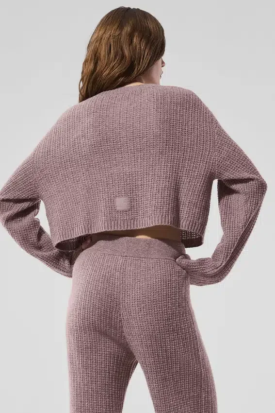 Cardigan en cachemire moelleux à motif gaufré - Gris champignon chiné