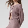 Cardigan en cachemire moelleux à motif gaufré - Gris champignon chiné