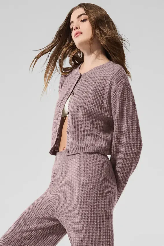 Cardigan en cachemire moelleux à motif gaufré - Gris champignon chiné