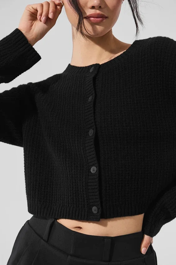Cardigan en cachemire moelleux à motif gaufré - Noir