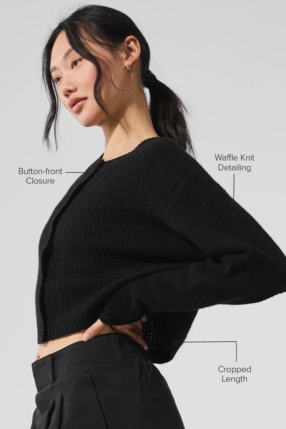 Cardigan en cachemire moelleux à motif gaufré - Noir