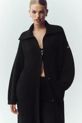 Cardigan long en cachemire Northstar - Noir