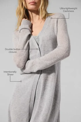Cardigan long en cachemire transparent – Gris chiné athlétique