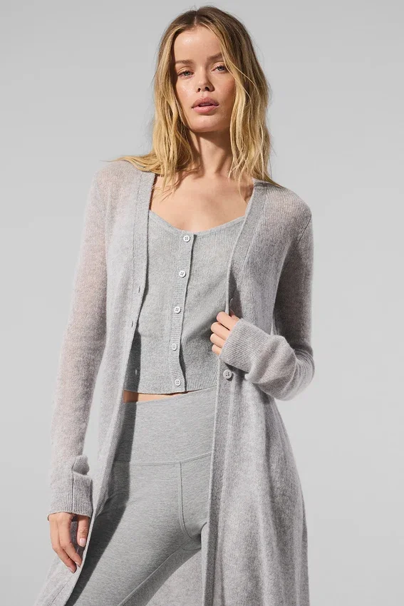 Cardigan long en cachemire transparent - Gris chiné athlétique