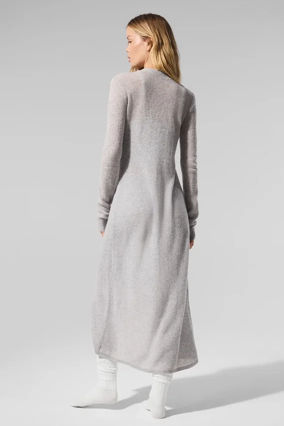 Cardigan long en cachemire transparent - Gris chiné athlétique