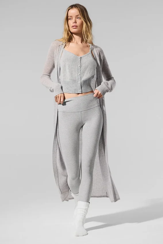 Cardigan long en cachemire transparent - Gris chiné athlétique