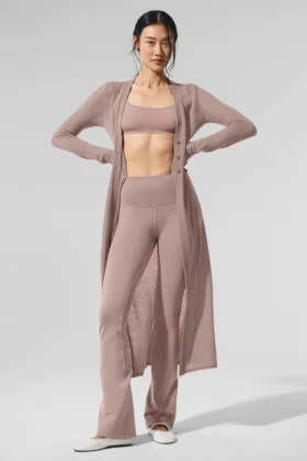 Cardigan long en cachemire transparent - Taupe