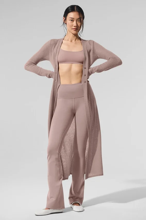 Cardigan long en cachemire transparent - Taupe