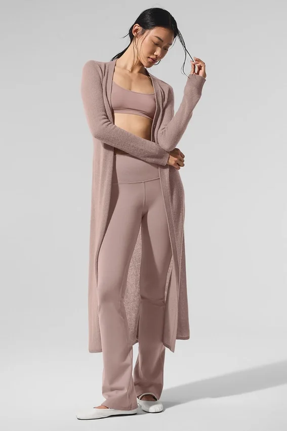 Cardigan long en cachemire transparent - Taupe
