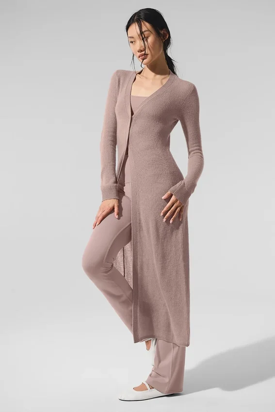Cardigan long en cachemire transparent - Taupe