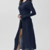 Cardigan long en cachemire voilé - Bleu marine