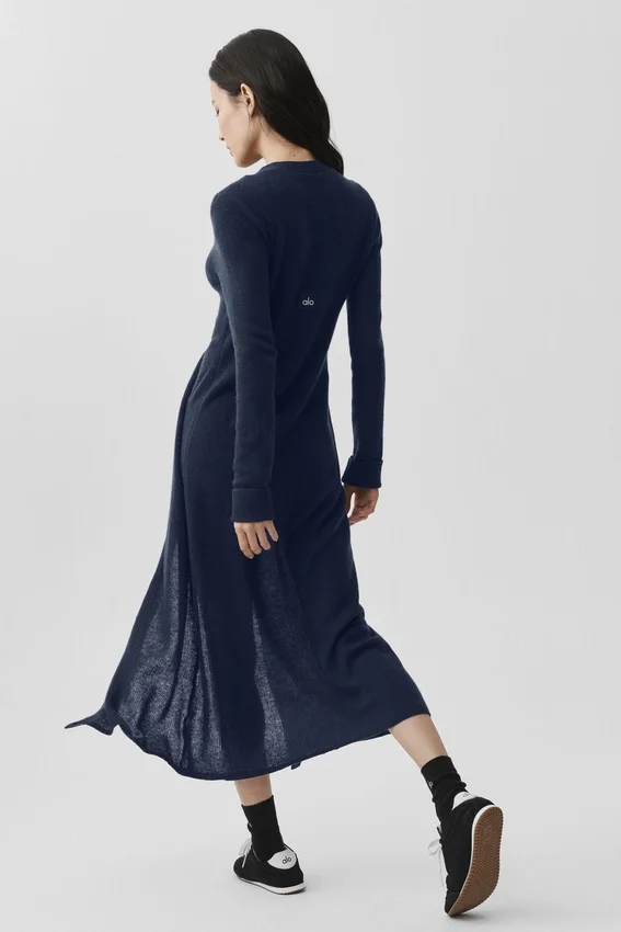 Cardigan long en cachemire voilé - Bleu marine