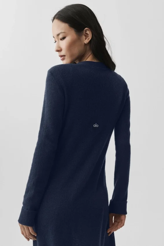 Cardigan long en cachemire voilé - Bleu marine