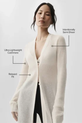 Cardigan long en cachemire voilé – Ivoire