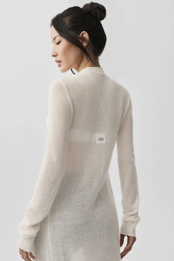 Cardigan long en cachemire voilé - Ivoire