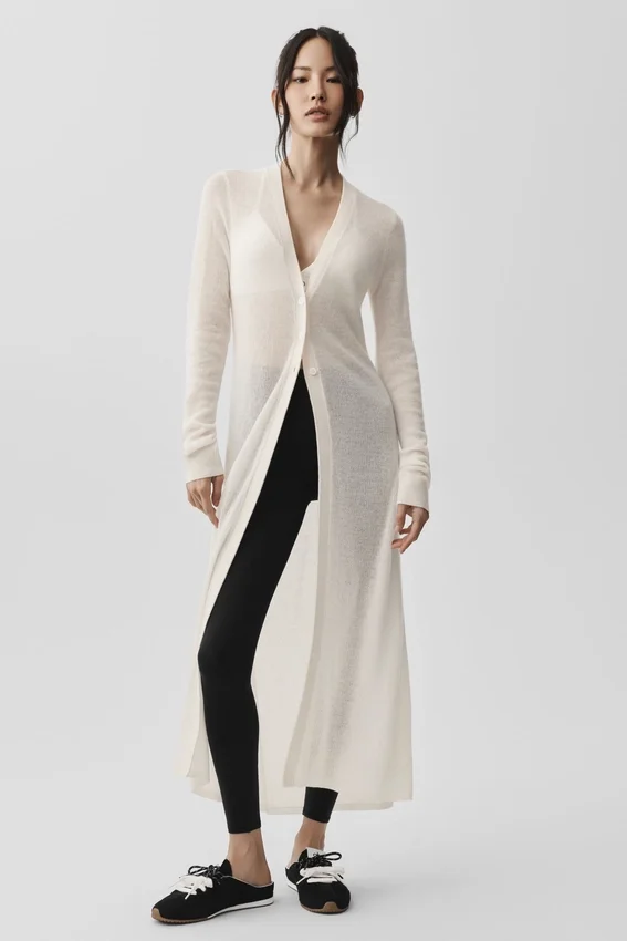 Cardigan long en cachemire voilé - Ivoire