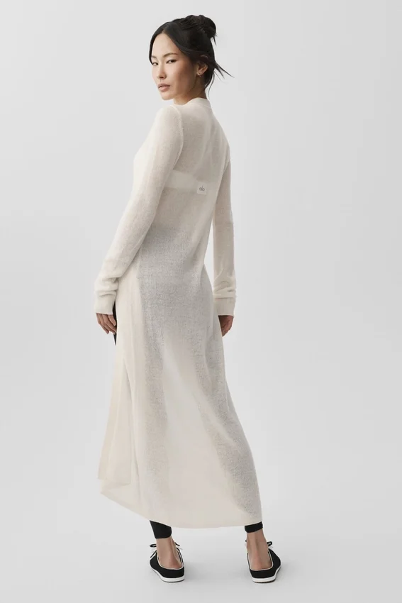 Cardigan long en cachemire voilé - Ivoire