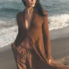 Cardigan long en cachemire voilé - Marron ensoleillé