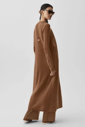 Cardigan long en cachemire voilé – Marron ensoleillé