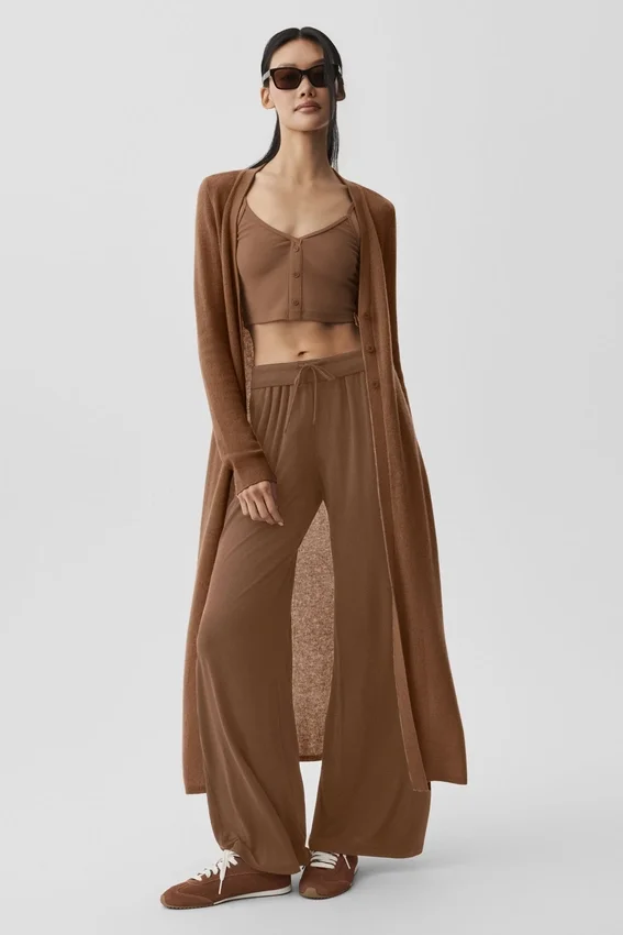 Cardigan long en cachemire voilé - Marron ensoleillé