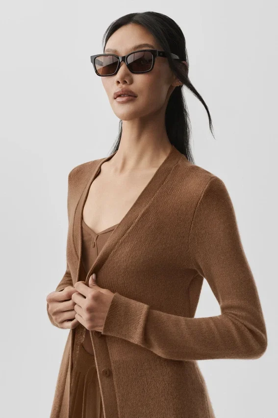 Cardigan long en cachemire voilé - Marron ensoleillé