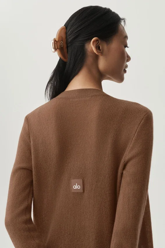 Cardigan long en cachemire voilé - Marron ensoleillé