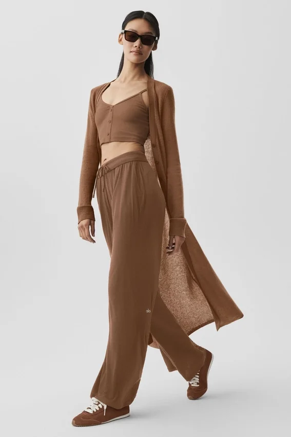 Cardigan long en cachemire voilé - Marron ensoleillé