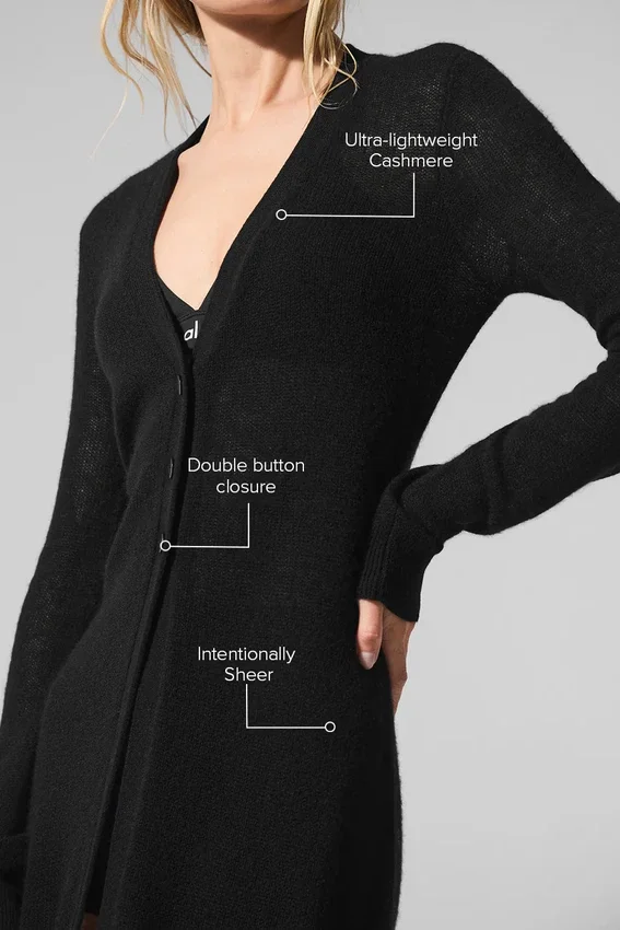 Cardigan long en cachemire voilé - Noir