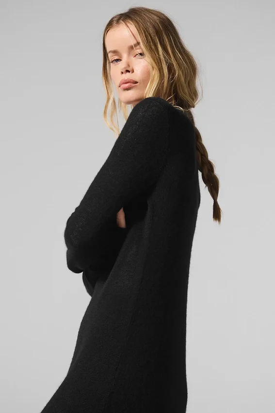 Cardigan long en cachemire voilé - Noir