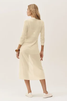 Cardigan long Heatwave en soie et cachemire – Beige sable