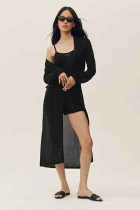 Cardigan long « Heatwave » en soie et cachemire - Noir