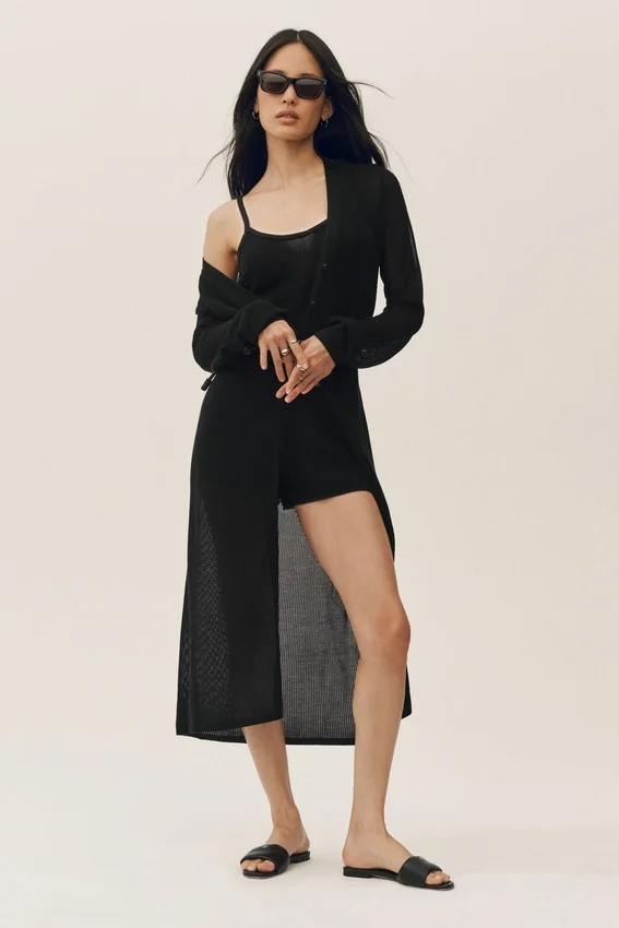 Cardigan long « Heatwave » en soie et cachemire - Noir