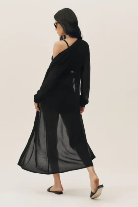 Cardigan long « Heatwave » en soie et cachemire – Noir